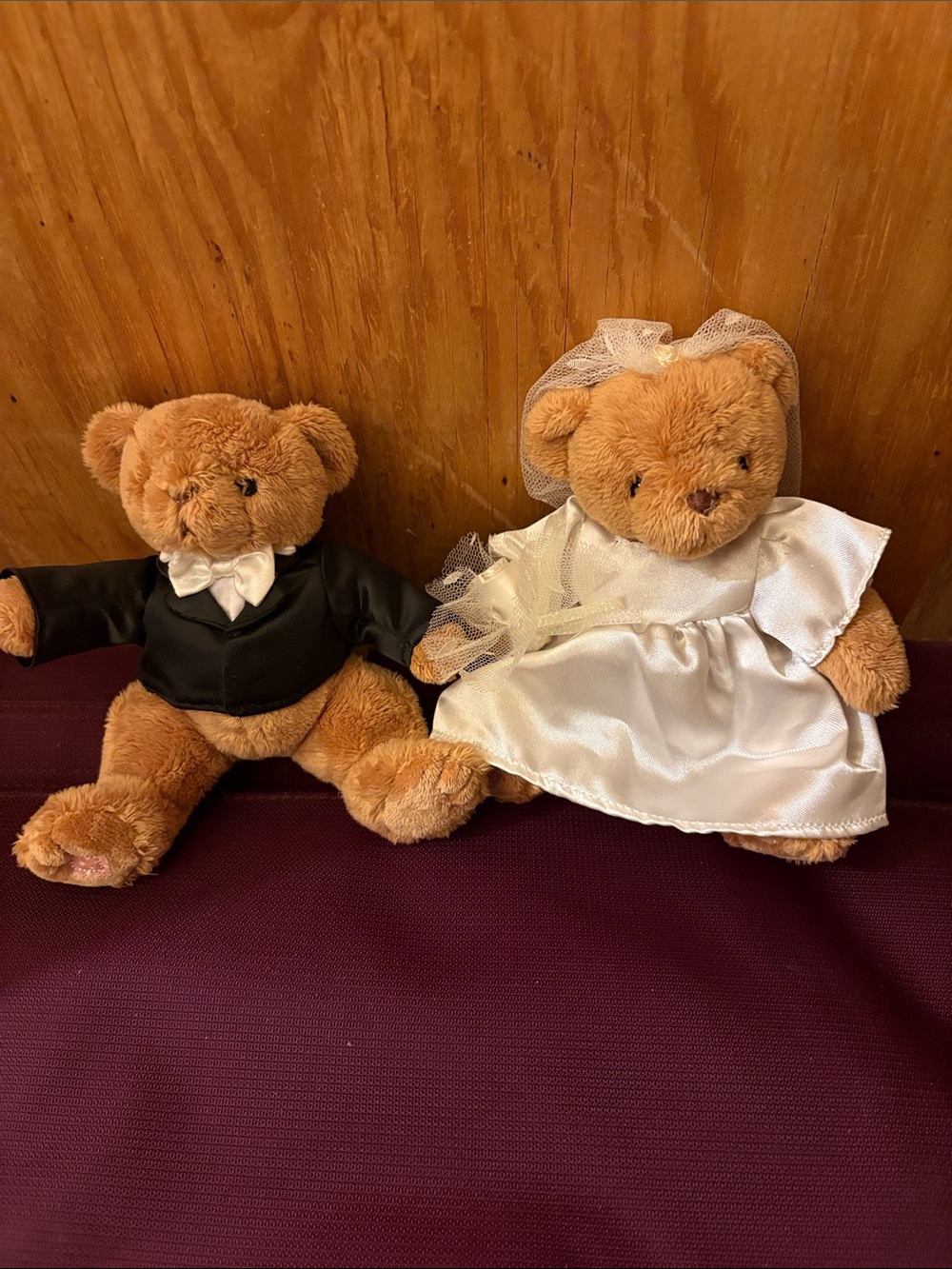 Cherished Teddies Brown Bride and Groom Plush Set in White and Black